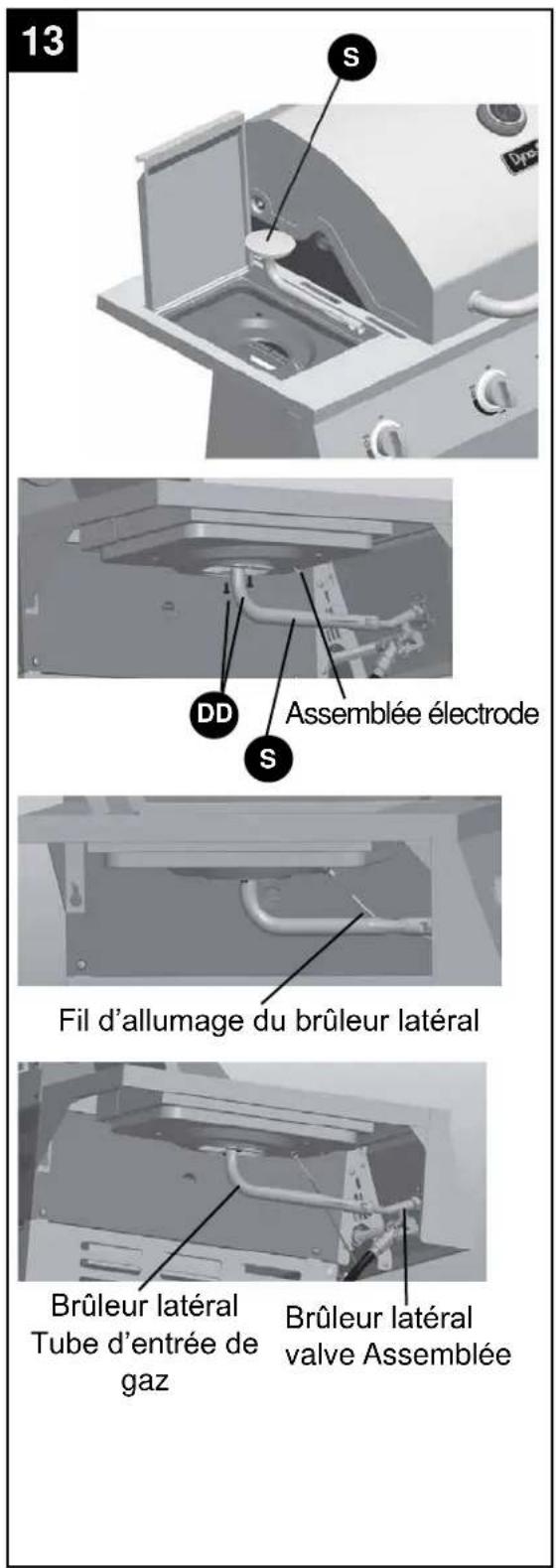 13 S Dps DD Assemblée électrode S Fil d'allumage du brûleur latéral Brûleur latéral Tube d'entrée de gaz Brûleur latéral valve Assemblée