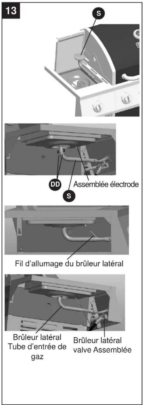 13 S DD Assemblée électrode S Fil d'allumage du brûleur latéral Brûleur latéral Tube d'entrée de gaz Brûleur latéral valve Assemblée