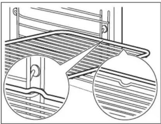 Technical line drawing of a metal frame structure with two magnified insets showing internal details (no text or symbols)