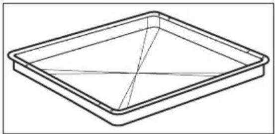 Line drawing of a square tray with internal diagonal lines (no text or symbols)