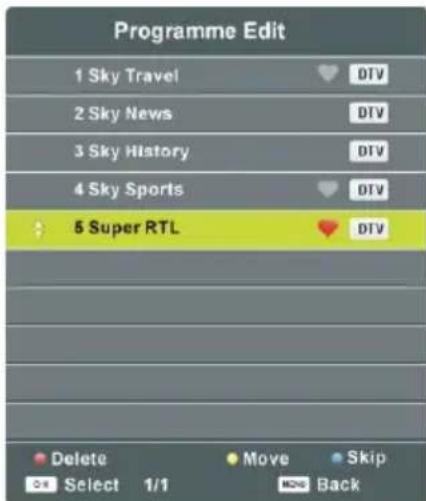 Programme Edit 1 Sky Travel 2 Sky News 3 Sky History 4 Sky Sports 5 Super RTL Delete Select 1/1 Move Skip Back