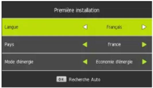 Première installation Langue Français Pays France Mode d'énergie Economie d'énergie OK Recherche Auto