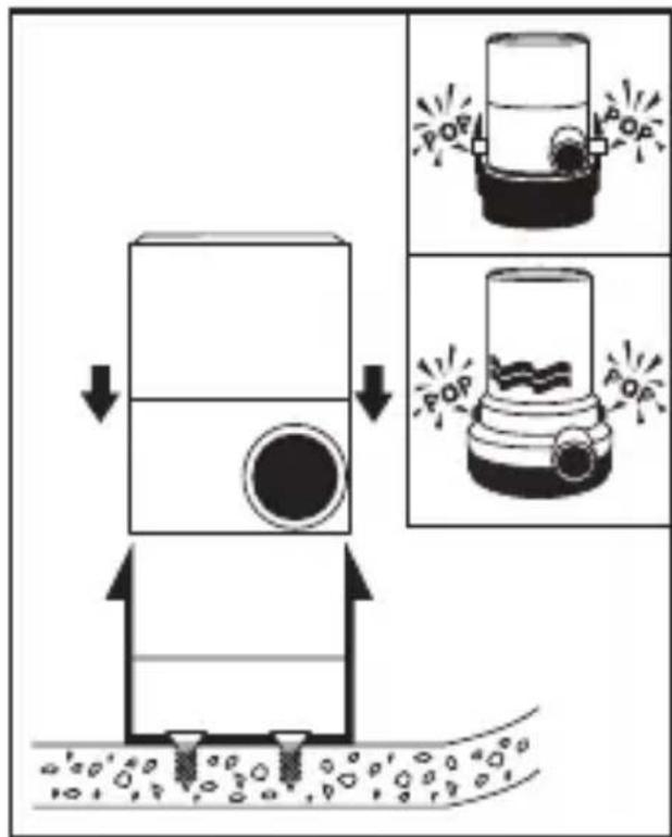 Diagram illustrating a water pump system with POP indicators and directional arrows indicating flow or movement.