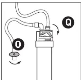 Diagram showing a mechanical or electrical device with labeled components O and Q, indicating directional movement or operation.