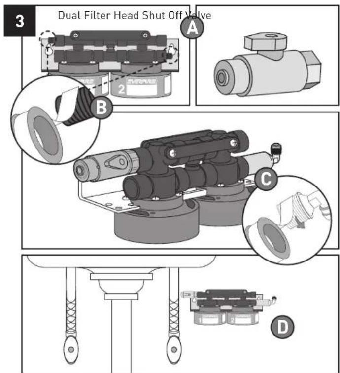 3 Dual Filter Head Shut Off Valve A B C D