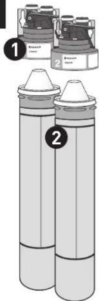 Diagram showing two cylindrical containers with labeled parts, one with a device and the other with a device labeled 'Brewen' and part number 2.