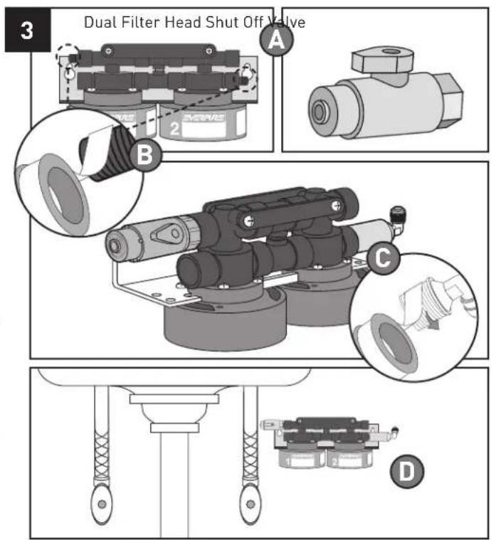 3 Dual Filter Head Shut Off Valve A B C D