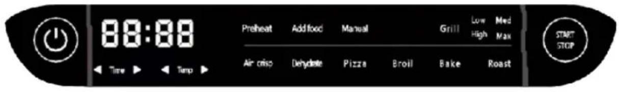 88:88 Preheat Add food Manual Grill Low Med High Max Air orio Dehydrate Pizza Broil Bake Roast START STOP Time Temp