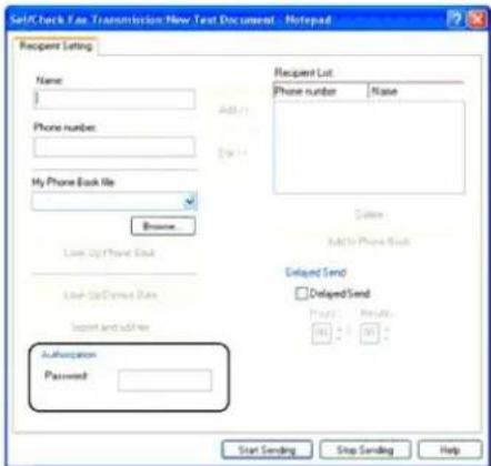 Self/Check Fax Transmission New Text Document - Notepad Recipient Setting Name: Phone number: My Phone Book file Browse Live Up Phone Book Live Up Direct Run Import and Add to Authentication Password Recipient List Phone number Name Add to Phone Book Delayed Send Delayed Send Press: 100 Help Start Sending Stop Sending Help