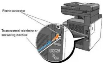 Phone connector To an external telephone or answering machine