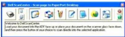 DellScanCenter - Scan page to PaperPort Desktop Welcome to DellScanCenter Load your document into the ADF face up or place your document on the scanner glass face down, and then press the button of your choice to scan directly into the selected application.