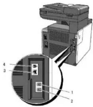 Diagram of a printer with labeled parts, showing front and side views with numbered annotations