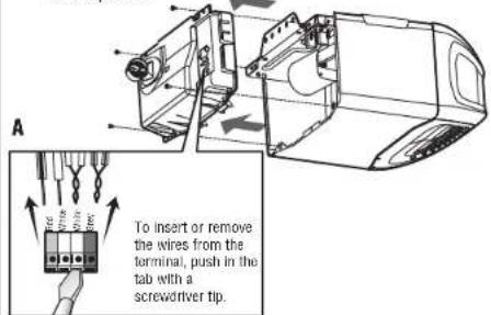 A To insert or remove the wires from the terminal, push in the tab with a screwdriver tip.