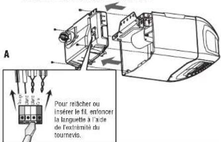 Pour relâcher ou insérer le fil, enfoncer la languette à l'aide de l'extrémilé du tournevis.