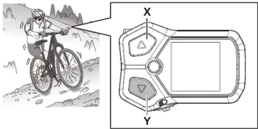 SHIMANO SCE5003 - Poussez doucement le vélo tout en appuyant de nouveau sur le même bouton. - 1