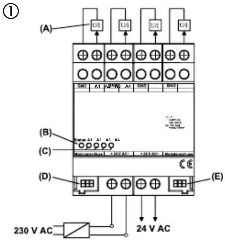 BERKER 75524001 - The analog actuator module is connected to an EIB analog actuator only by means of a 6-pole system connector (supplied with the analog actuator module). - 1