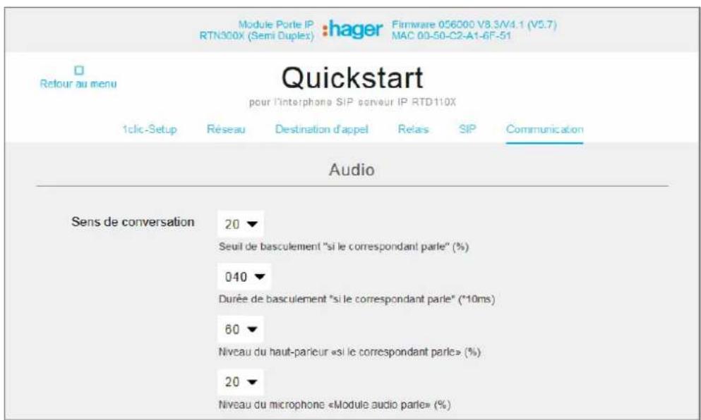 HAGER RTS001X - Annexe - Réglages audio dans le haut-parleur de porte IP RTN300X/301X - 1