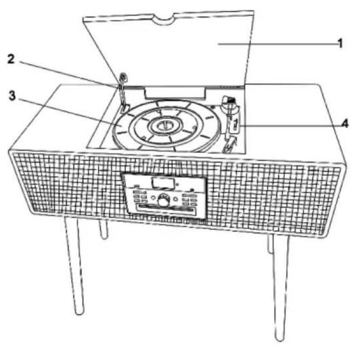 Technical diagram of a portable electronic device with labeled parts including a top panel, front panel, and control panel.