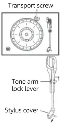 Transport screw Tone arm lock lever Stylus cover