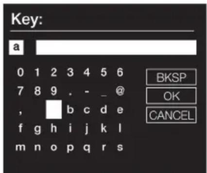 Key: a 0 1 2 3 4 5 6 7 8 9 , - _ @ , b c d e f g h i j k l m n o p q r s BKSP OK CANCEL