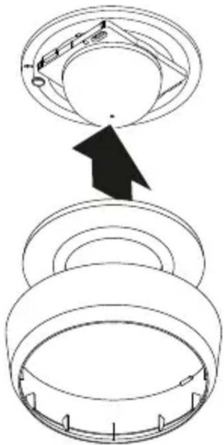 Diagram showing a mechanical assembly with labeled components and an arrow indicating direction of motion or transformation.
