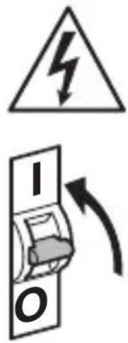 Safety warning symbol and electrical circuit diagram showing lightning bolt and switch mechanism