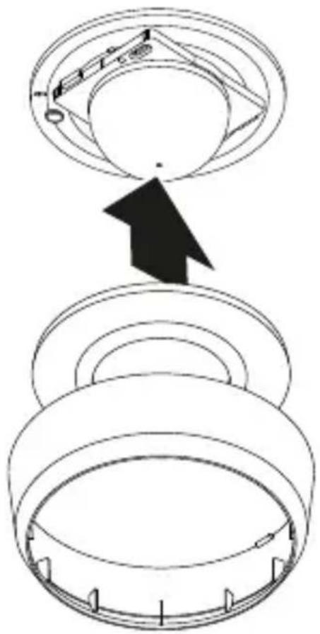 Diagram showing a mechanical assembly with labeled components and an arrow indicating direction of motion or assembly.