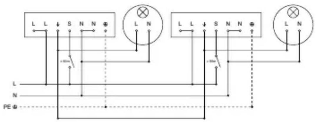 STEINEL MD IR 4360 - Schemă de conexiuni COM1 Petencuială – Conectare în paralel - 1