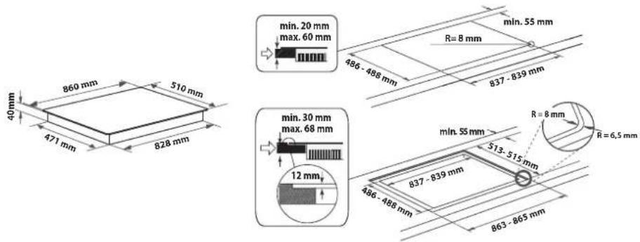 40mm 860 mm 510 mm 471 mm 828 mm min. 20 mm max. 60 mm 486 - 488 mm R=8 mm min. 55 mm 837 - 839 mm min. 30 mm max. 68 mm 12 mm min. 55 mm 513 - 515 mm R=8 mm R=6,5 mm 837 - 839 mm 486 - 488 mm 863 - 865 mm