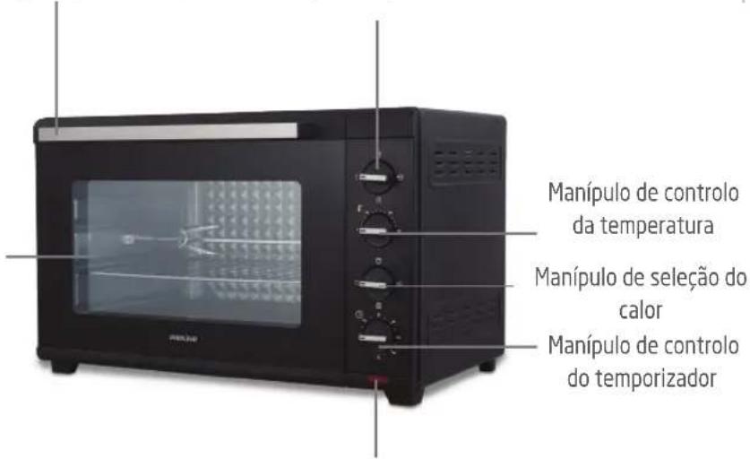 Manípulo de controlo da temperatura Manípulo de seleção do calor Manípulo de controlo do temporizador