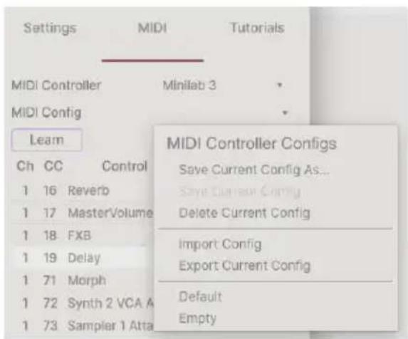 Arturia Augmented BRASS - Menu MIDI Config - 1