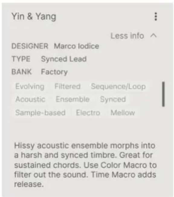 Arturia Augmented BRASS - Partie Preset Info - 1