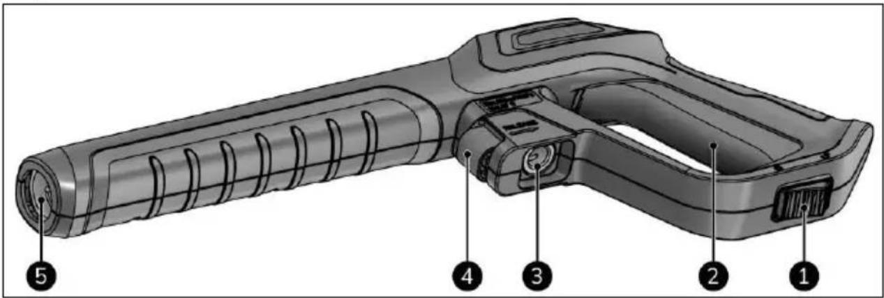 Technical diagram of a firearm with numbered parts labeled 1 to 5