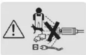 Safety warning symbol with warning triangle, pictogram of person, and electrical circuit diagram