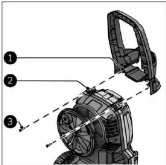 Technical diagram of a mechanical device with numbered parts and dashed alignment lines indicating assembly or alignment.