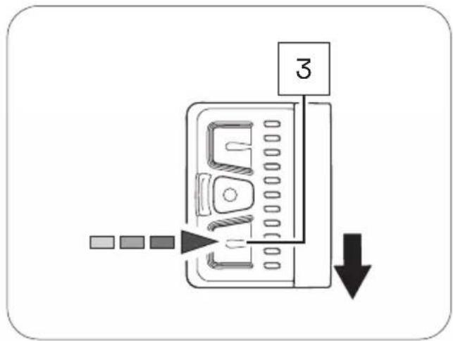 Diagram showing a device with labeled component '3' and directional arrow, likely indicating a process or operation.
