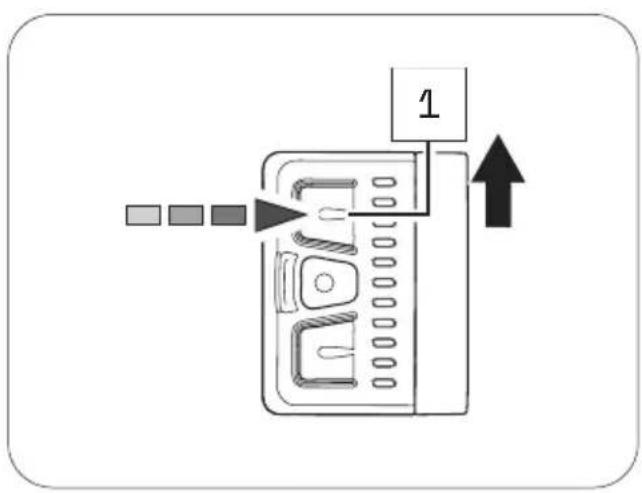 Diagram showing a device with labeled components and an upward arrow, likely indicating a process or operation.