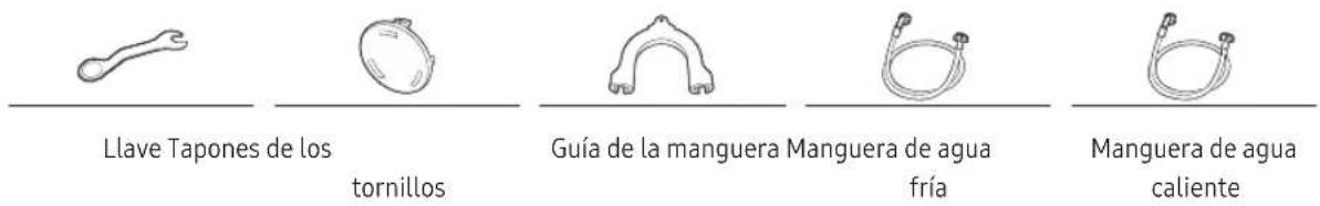 Llave Tapones de los tornillos Guía de la manguera Manguera de agua fría Manguera de agua caliente