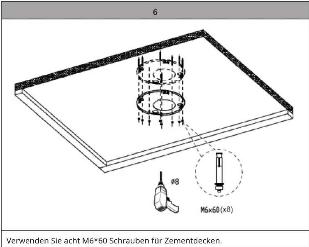 6 φ8 M6x60(x8) Verwenden Sie acht M6*60 Schrauben für Zementdecken.