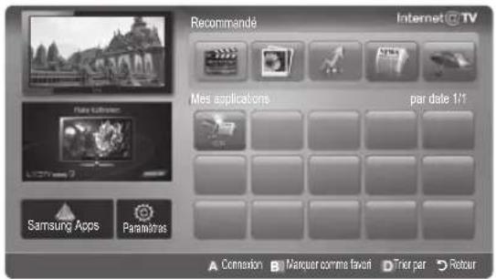Recommandé Internet @ TV Mes applications par date 1/1 Samsung Apps Paramètres A Connexion B Marquer comme faveil D Ther per Rétour