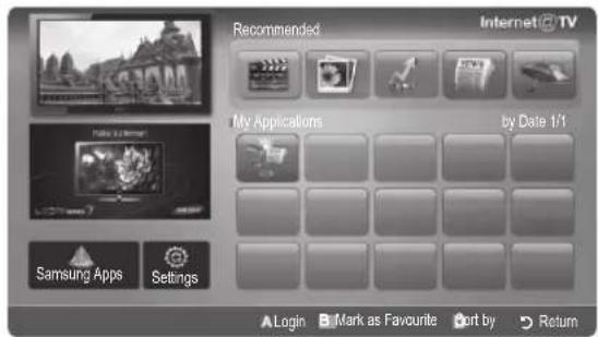 Recommended Internet@ TV My Applications by Date 1/1 Samsung Apps Settings Login Mark as Favourite Port by Return