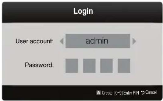Login User account: admin Password: Create [0-9] Enter PIN Cancel