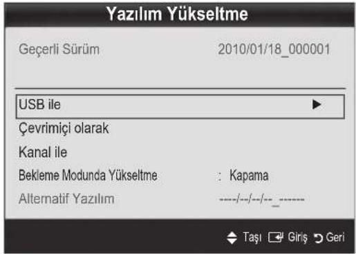 Yazılım Yükseltme Geçerli Sürüm 2010/01/18_000001 USB ile Çevrimiçi olarak Kanal ile Bekleme Modunda Yükseltme : Kapama Alternatif Yazılım ----/---/---_---- Taşı GirİŞ Geri