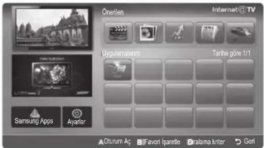 Önerilen Internet@ TV Uygulamalarım Tarihe göre 1/1 Samsung Apps Ayarlar Öturum Aç Favon İşarette Dralama kiter Geri