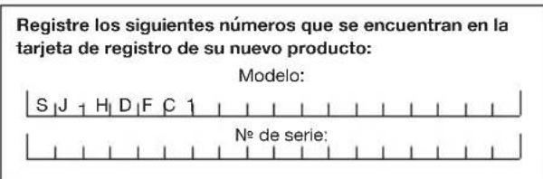 Registre los siguientes números que se encuentran en la tarjeta de registro de su nuevo producto: Modelo: S | J | H | D | F | C | 1 No de serie: