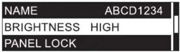 NAME ABCD1234 BRIGHTNESS HIGH PANEL LOCK