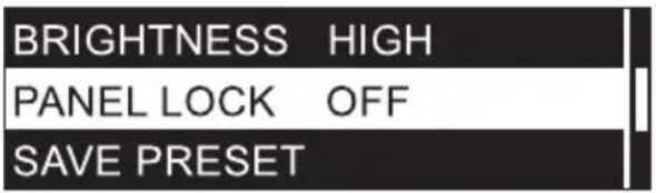 BRIGHTNESS HIGH PANEL LOCK OFF SAVE PRESET