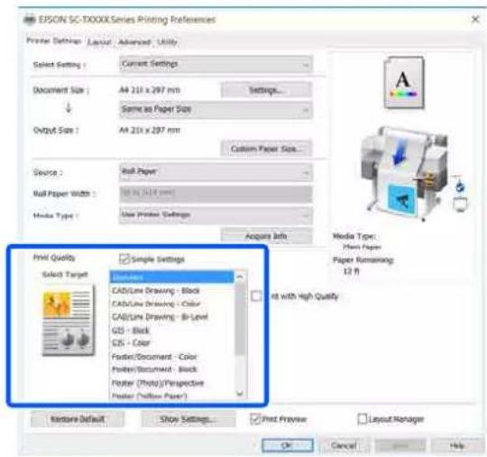 EPSON SCT3100M - Sélectionnez Select Target (Sélect. cible) dans Print Quality (Qualité). - 1