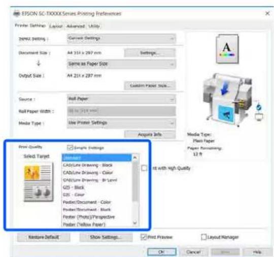 EPSON SCT5400M - Sélectionnez Select Target (Sélect. cible) dans Print Quality (Qualité). - 1