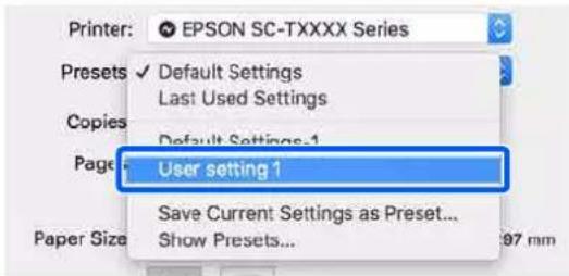 EPSON SCT5400M - Enregistrement des paramètres fréquemment utilisés comme Presets (Paramètres prédéfinis) - 5